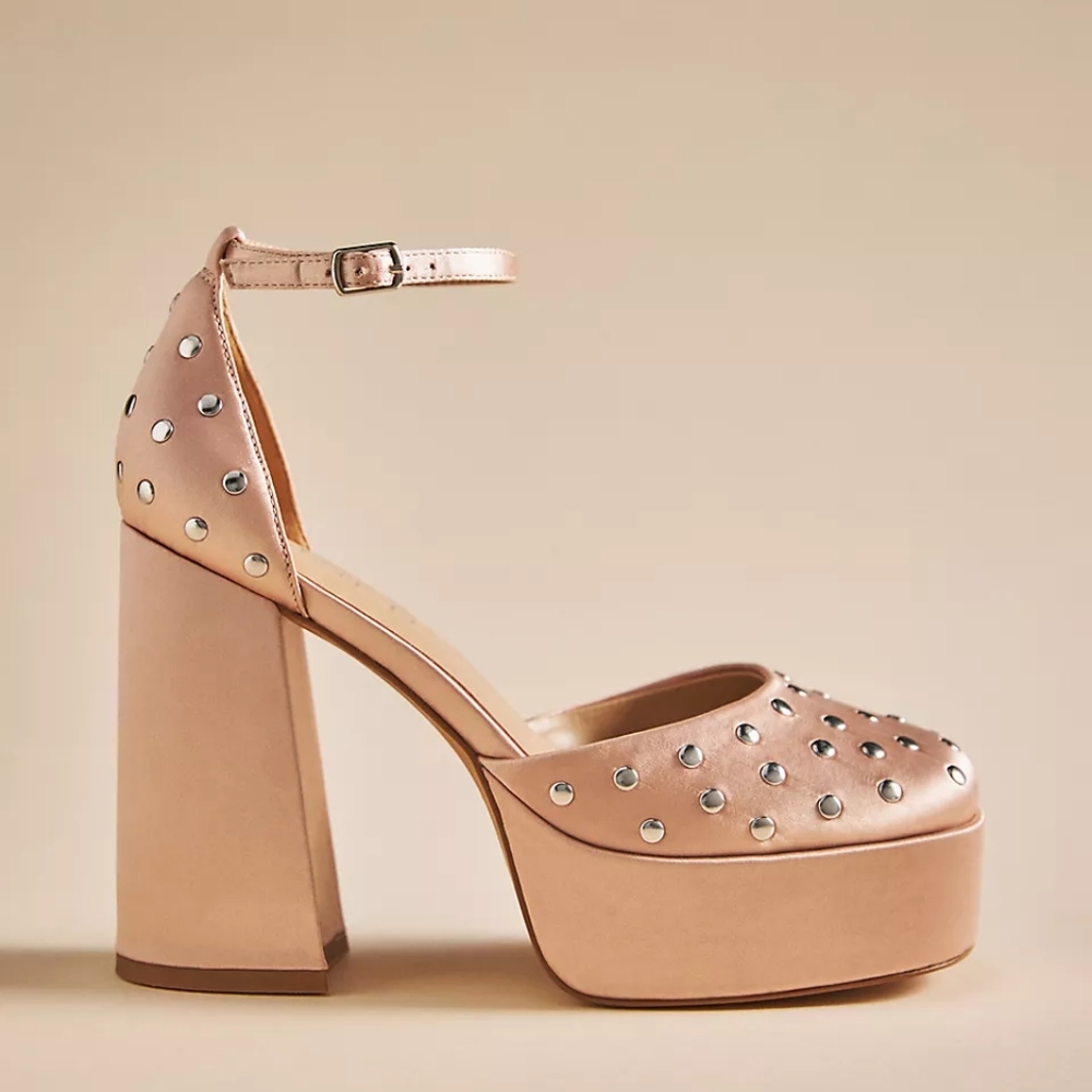 Anthropologie Silent D Grace Mary Jane Heels Rose Pink Embellished